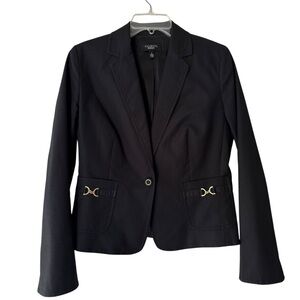Talbots Horsebit Blazer Size 8 Black Cotton Pique Preppy Equestrian